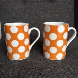 Set/2 Polka Dot Coffee Mugs, Yellow, White, 10 oz